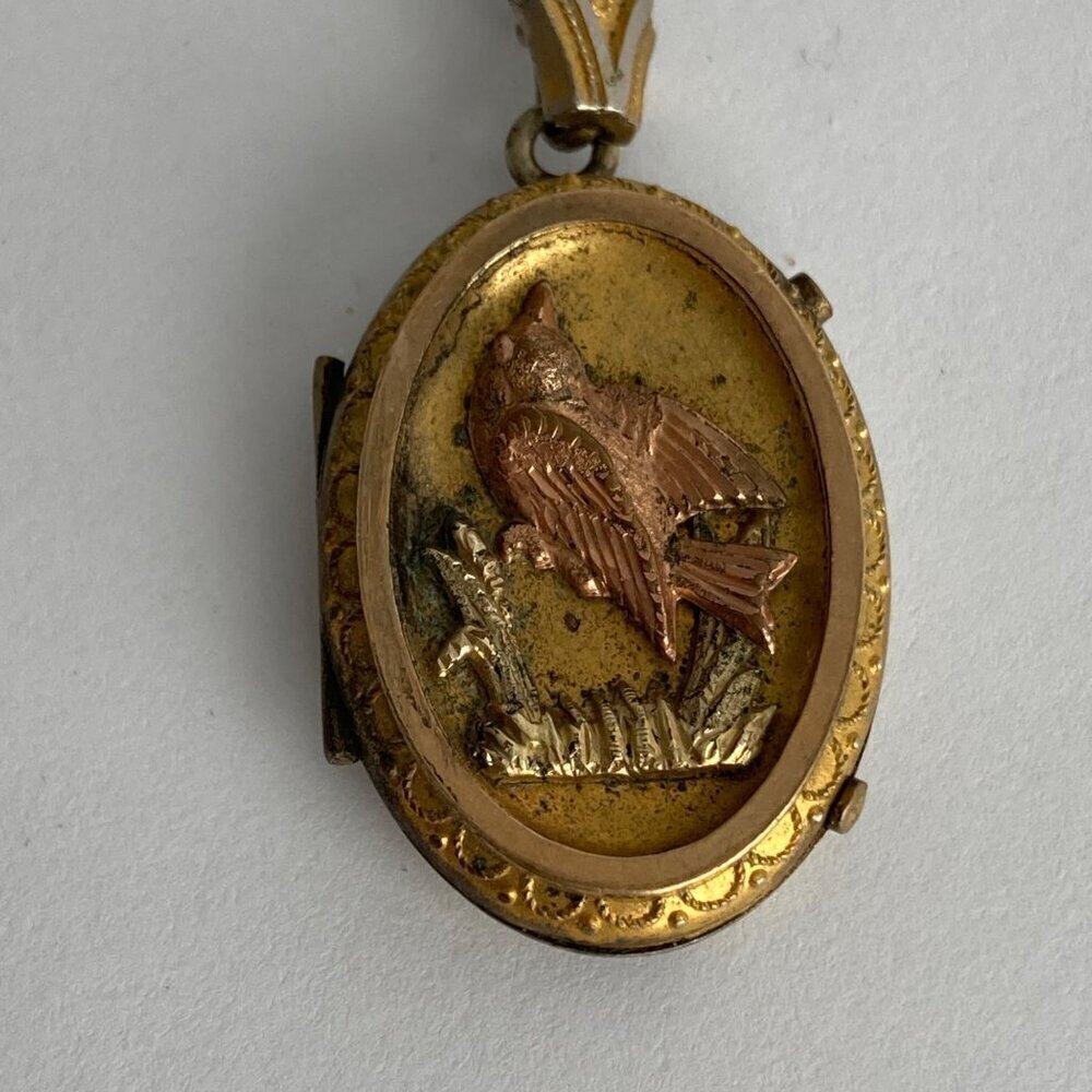 Victorian Antique Gold Rose Bird Locket Pendant Filled - Picture 2 of 5